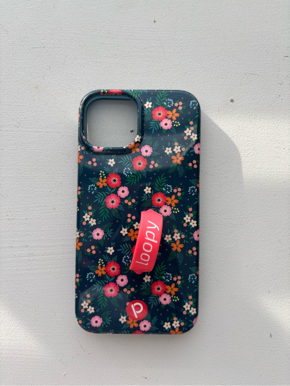 iPhone 15 Loopy Case Navy Floral Phone Case with Pink & Coral Flowers
